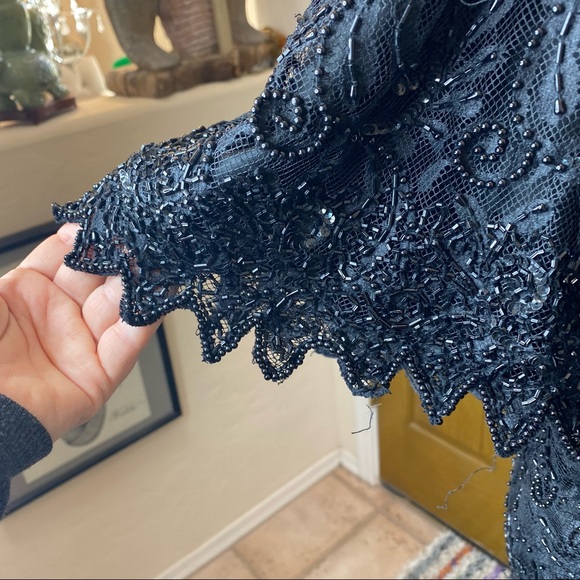 BRILLIANTE By J.A. Vintage Black Beaded Top Size 4X - Picture 4 of 8